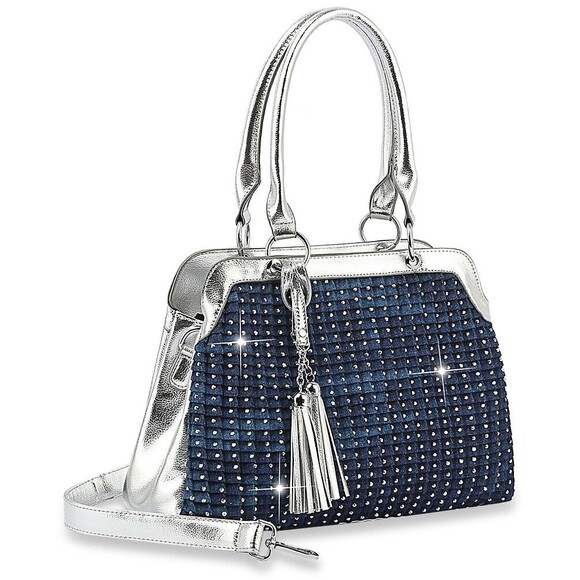 Blue Rhinestone Evening Party Bags for Women Sparkly  Hand Tote Crystal  Purse - Picture 1 of 2
